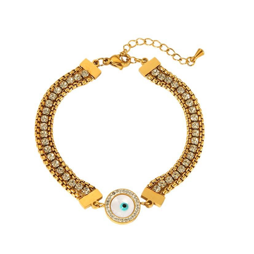 Ins Personalized Retro Devil's Eye Inlaid Rhinestone Tennis Chain Plated 18k Gold Three-layer Bracelet Stainless Steel Jewelry