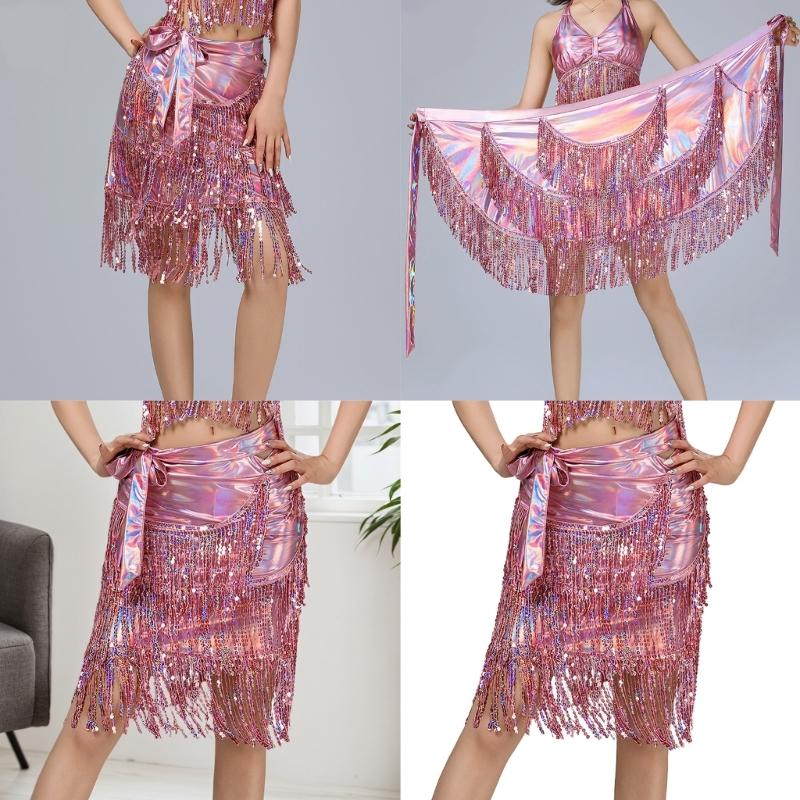 Sequins Wrap Skirt Belly Dance Hip Scarf Wrap Sparkles Mini Skirt Rave Festival Outfit Halloween Costume for Women Girls