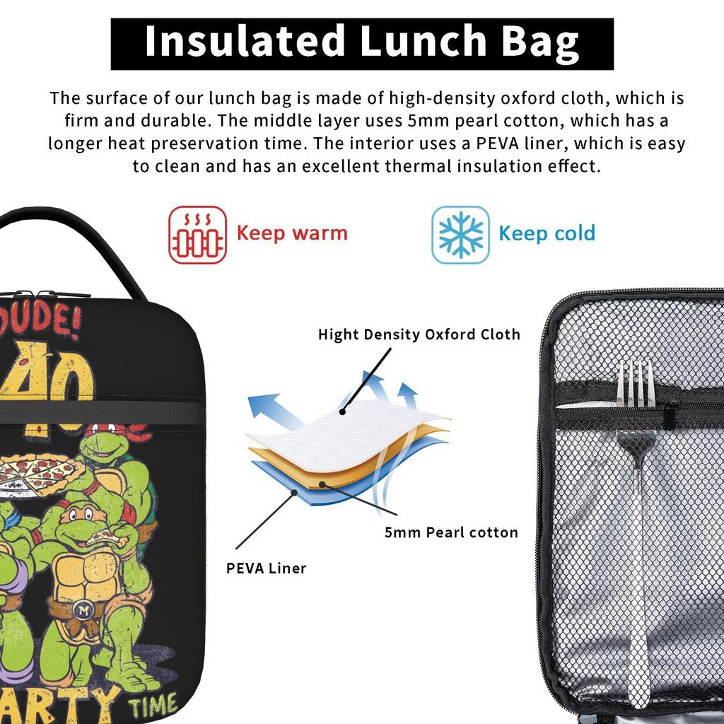 Teenage Turtles Pizza Party Insulated Lunch Bag Ninja Turtles Meal Container Cooler Bag Tote Lunch Box School Storage Bags