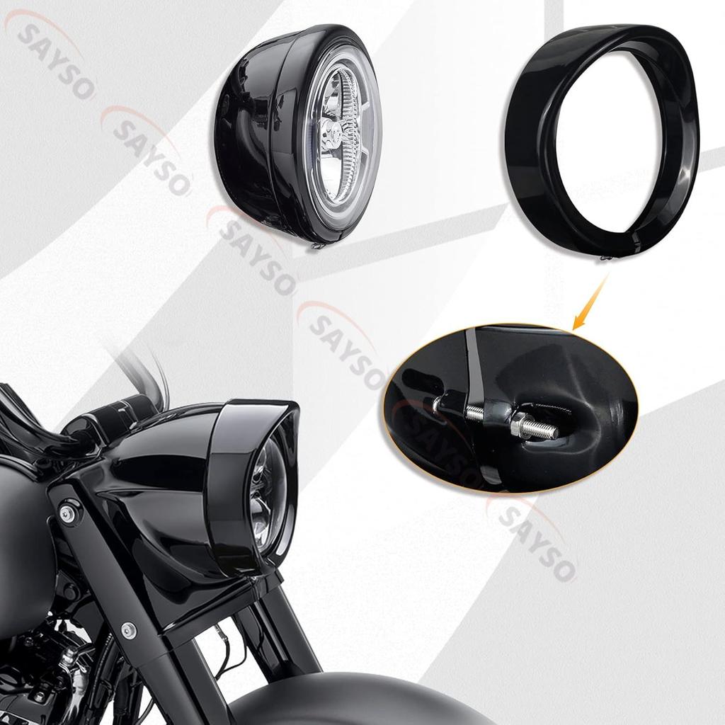 5.75" Motorcycle Visor Bezel Headlight Trim Ring LED HeadLamp Cover For Softail  FLSTC FLST FLSTFB 1994-2017 FLRT