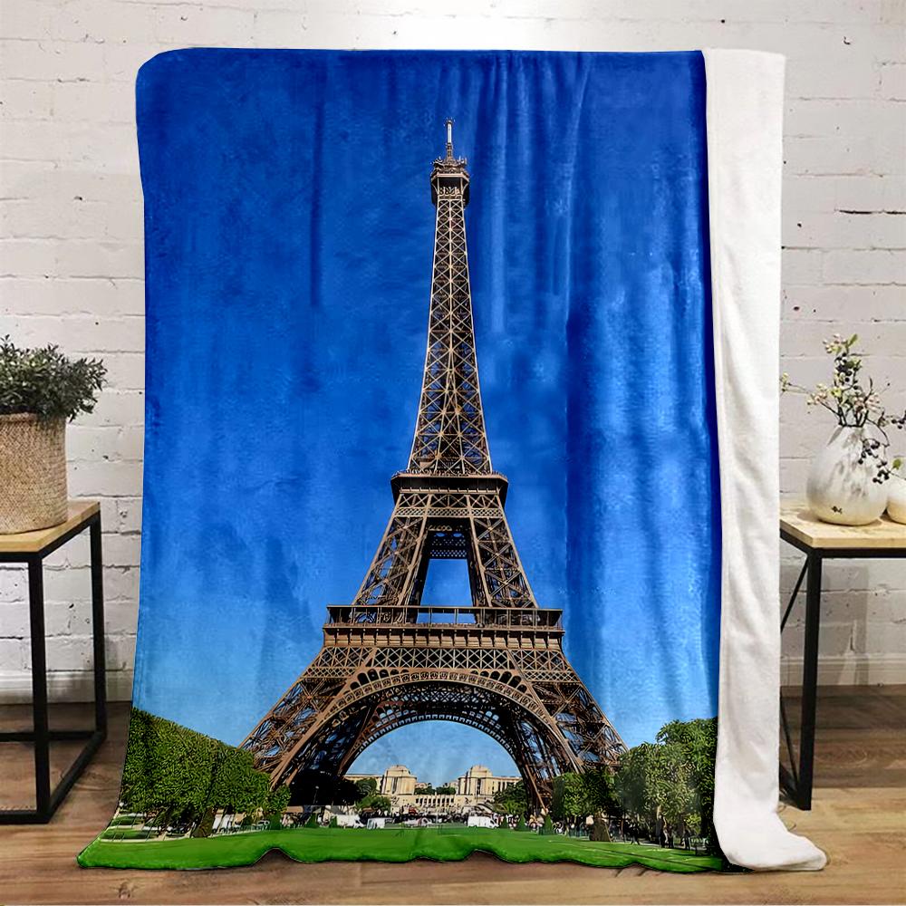 Eiffel Tower with Blue Sky Design Blanket, Flannel blanket for bedroom, living room, sofa, and nap sofas.