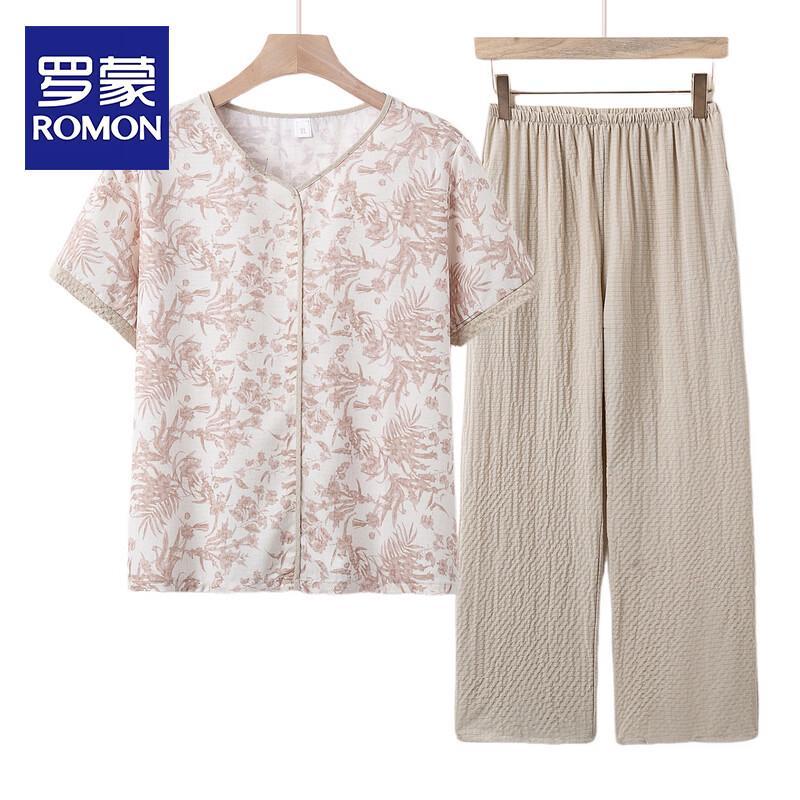 ROMON Women s Summer Floral Print T-shirt & Pants Set 2XL