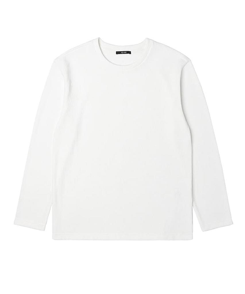 ADHOC Men'S Waffle Knit Long Sleeve Round T-Shirt (O-White) (Ha2Lt01-33)