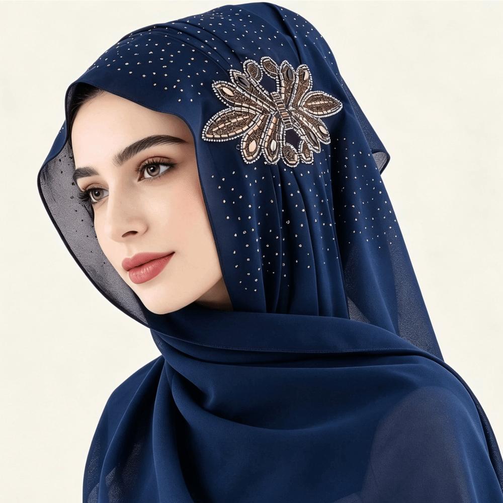 Shiny Sequin Embellished Headscarf Light Luxury Long Scarf Elegant Head Wrap Turban Festival