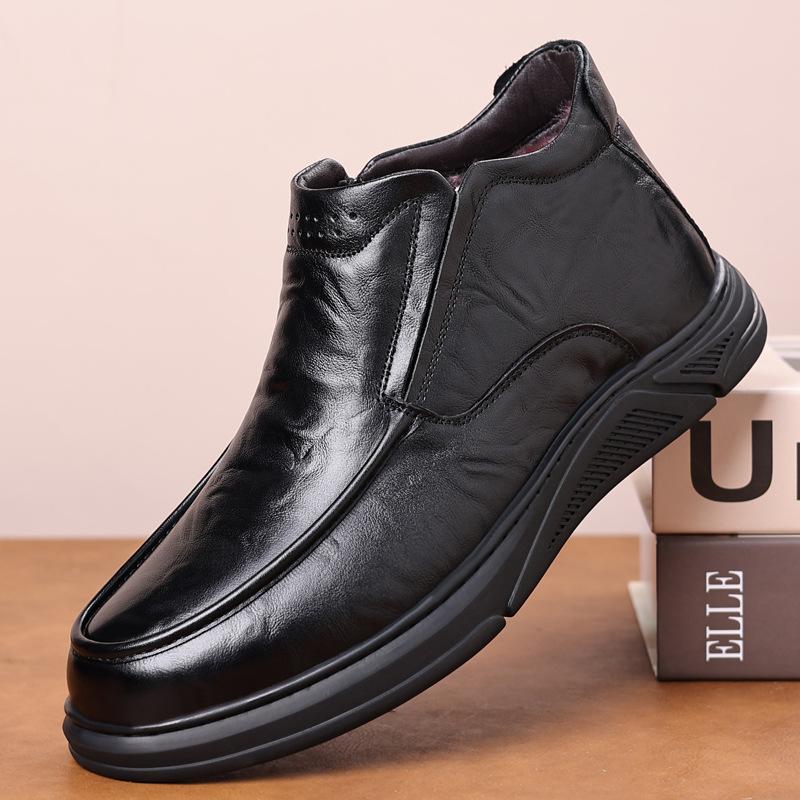 

First layer cowhide winter men s cotton shoes genuine leather wool warm leather shoes middle-aged dad velvet boots men s shoes 38