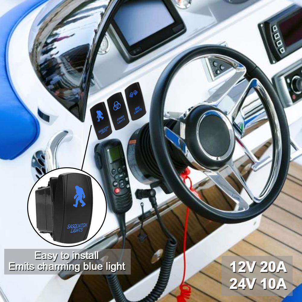 SPST Carling Switch Car Boat Truck Rocker Switch 1pc 5 Pin Marine Switch 12V 24V ON-OFF Blue LED Waterpoof