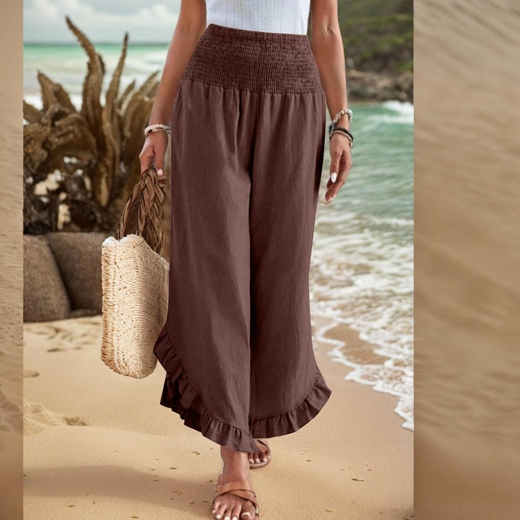 Women's Color Elastic Waist Slim Casual Pants Loose Pant Length