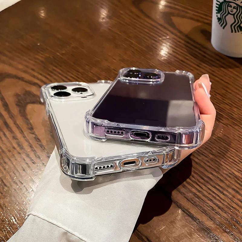 Luxuriöse, stoßfeste, klare Telefonhülle für iPhone 15 14 13 12 11 Pro Max, transparente, weiche Silikonrückseite für iPhone 14 15 Plus