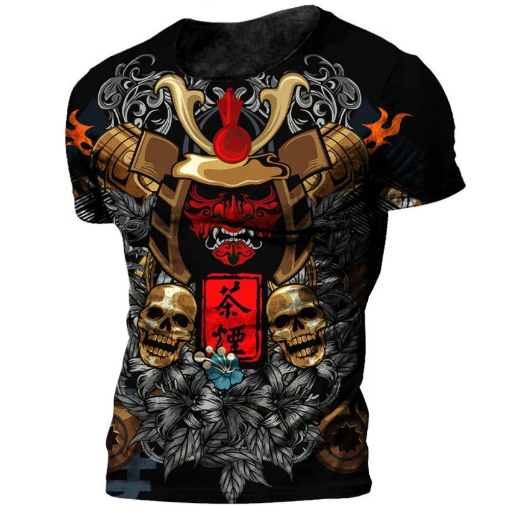 Japanepe Samurai T-shirt Men Japan Style Print Short Sleeve Tops Tees Casual Retro Boys T Shirt Oversized Vintage Men's Clothing