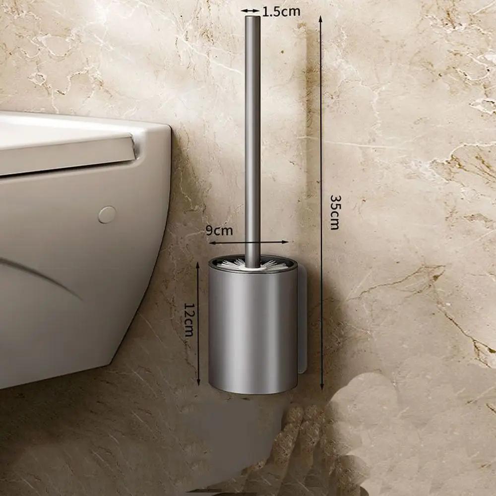 Space Aluminum Toilet Cleaning Brush Wall Mounted Quick Drying Toilet Brush Holders Long Handle with Holder