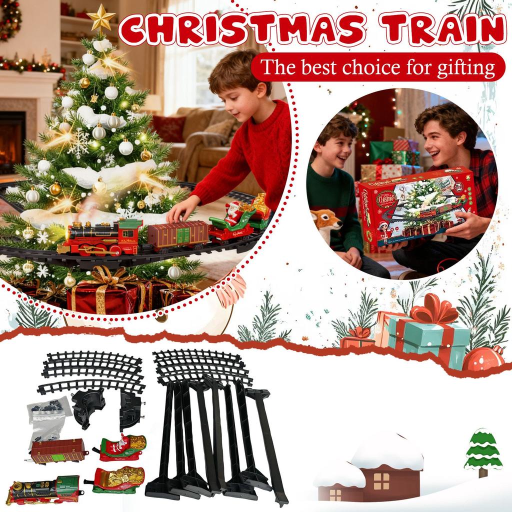 Hanging Christmas Train Set With Light//Sound/Music, Toy Train Set Around Under The Christmas Tree, Christmas Toys Gift With Claus, Christmas Tree Tr