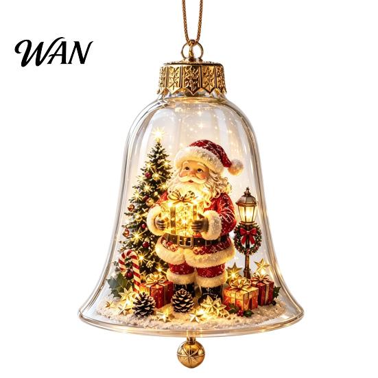 Miniature Holiday Scene Hanging Balls 3D Christmas Bell Ornament, Winter Clear Decoration with Santa Festive Window Shelf Decorations Snowman Reindeer