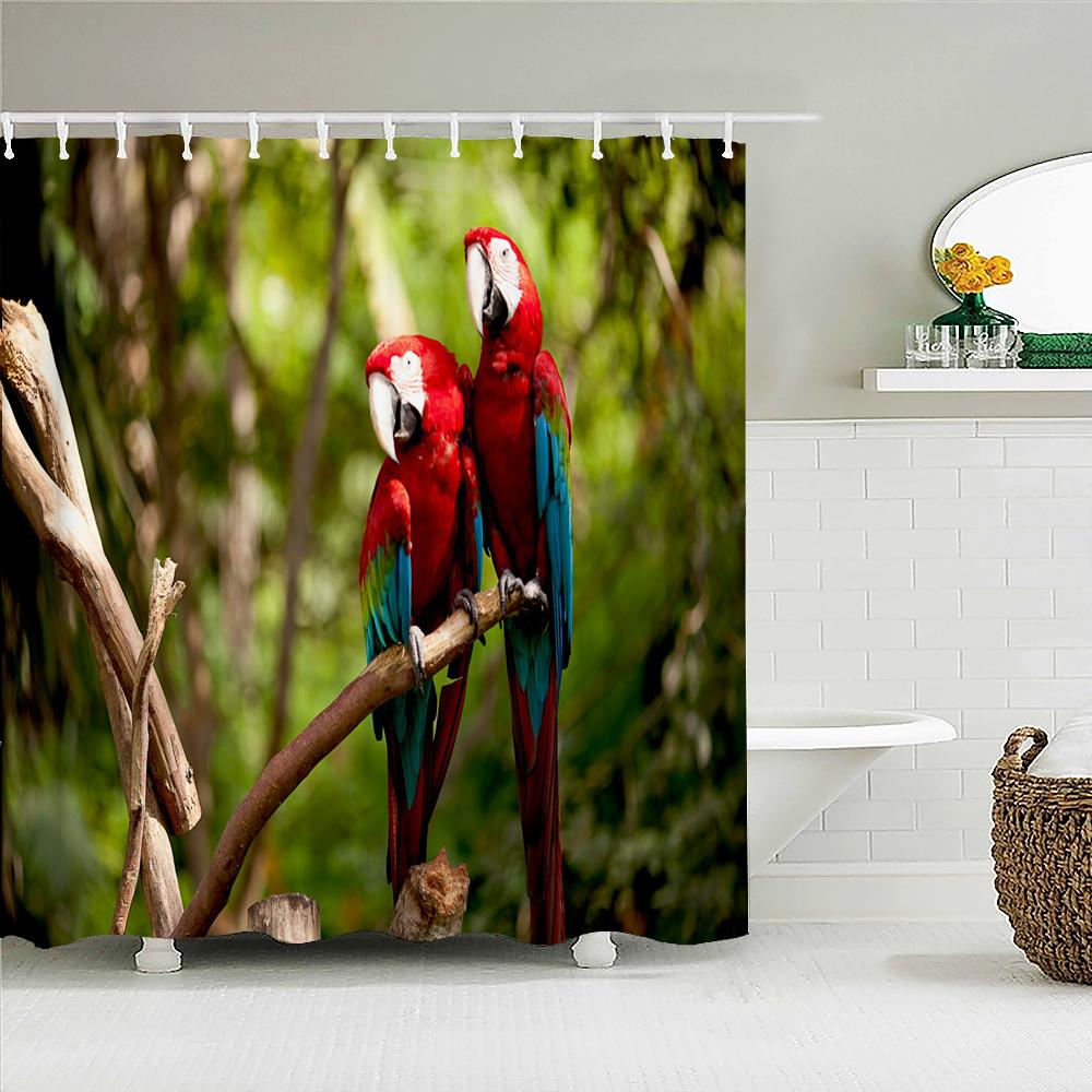 Colorful Birds Parrots Shower Curtain With 12 Hooks Waterproof Polyester Fabric Bath Bathroom Curtain Home Decor, 9 Size