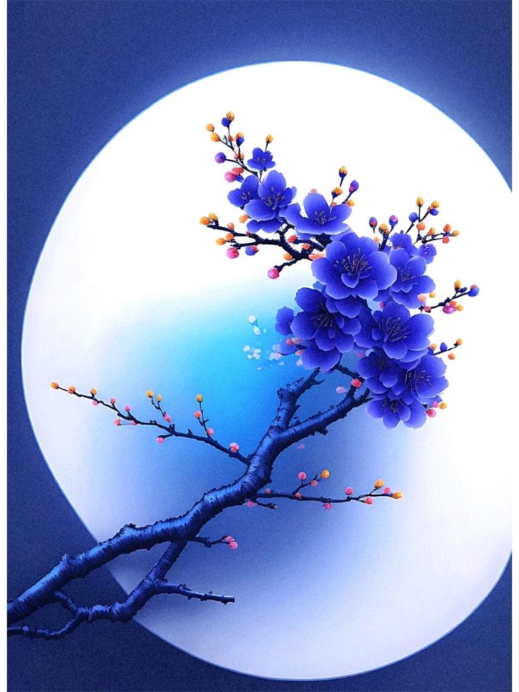 Diamond Painting Mosaic Flowers Rhine Blue Series One Plum Blossom 5D DIY Embroidery Cross Embroidery Home Decoration