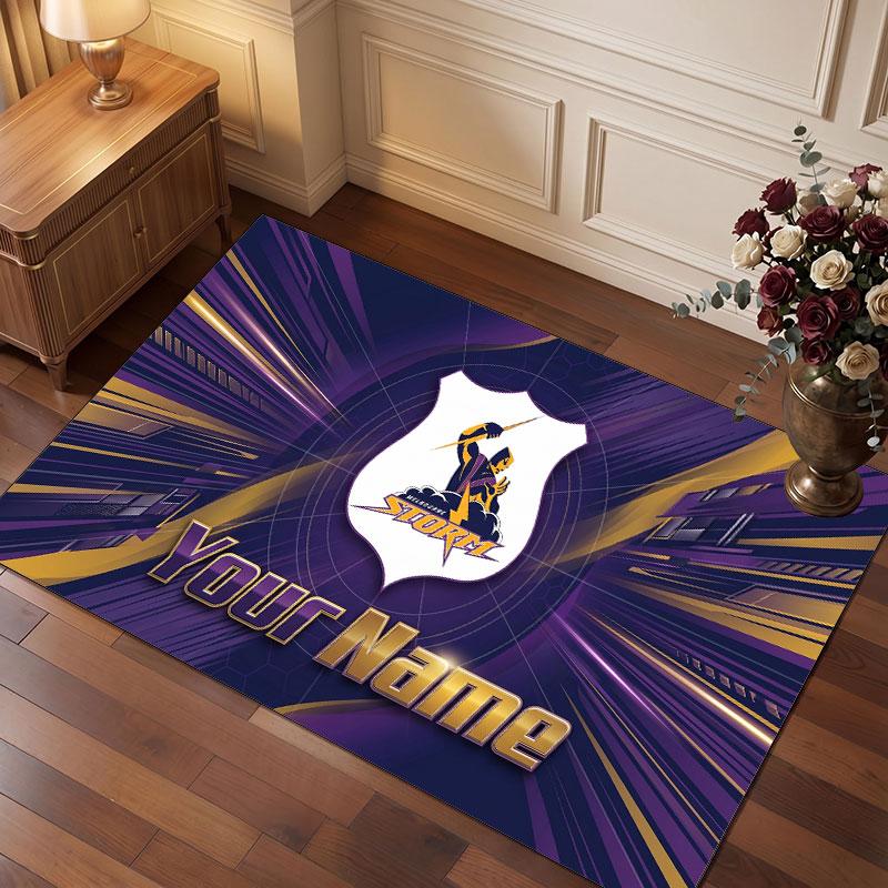 Melbourne Storm Personalized Crystal Velvet Carpet, Customized Name Text Soft Anti‑Slip Rug for Living Room Bedroom