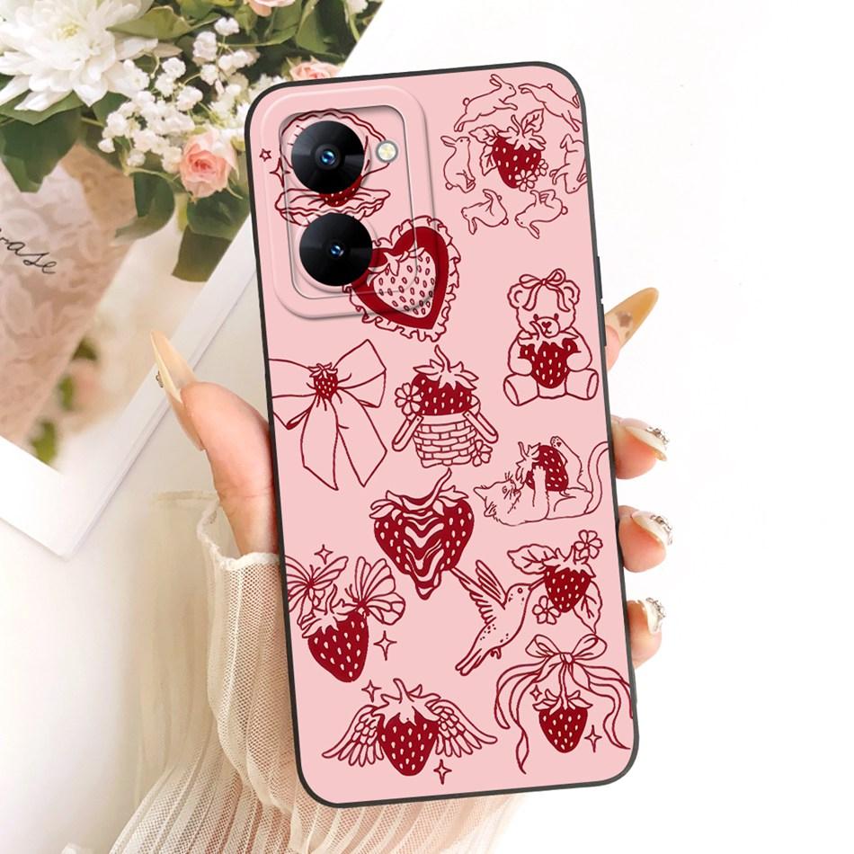 For Realme V30 V30t RMX3618 RMX3619 Cute Cat Flower Cartoon Phone Case For RealmeV30 V30T 5G Soft Silicone Cover Bumpers