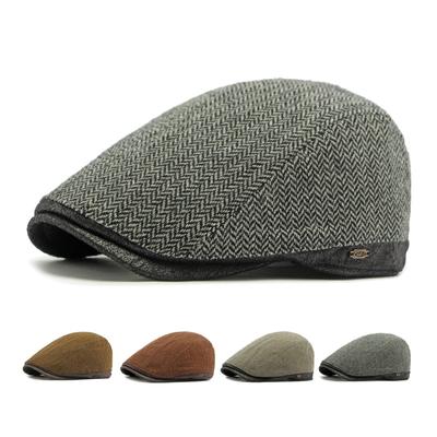 Autumn Winter Warm Hat Men's Beret British Retro Wool Forward Cap Peaked Cap