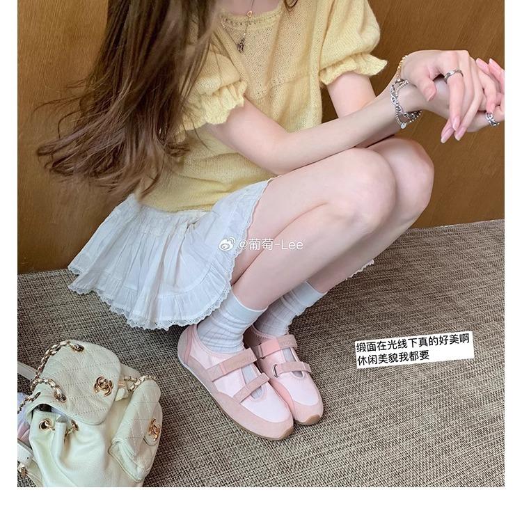 Grape mother same lazy gospel double Velcro color matching ballet single shoes Mary Jane round head versatile casual shoes women