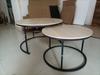 Two-Piece Nesting Coffee Table Set, Oak Veneer, Round with a Diameter of 80 cm, Metal Frame, Modern Style, Suitable for Living Room, Bedroom, Balcony.