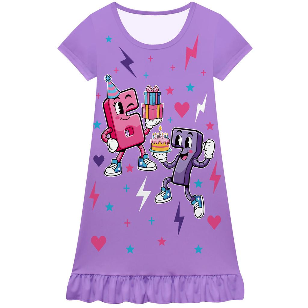 82874 Kids Girls Steal a Brainrot 67 Print Short Sleeves Dress