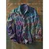 Retro-style Colour-block Print Men’s Long-sleeved Button-down Shirt
