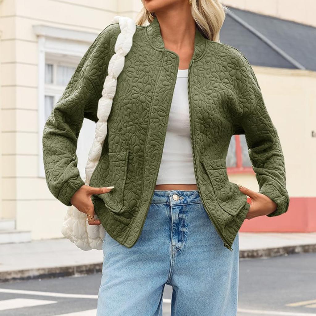 Women's Fashionable Winter Casual  Zipper Jacket Solid Color Jacket