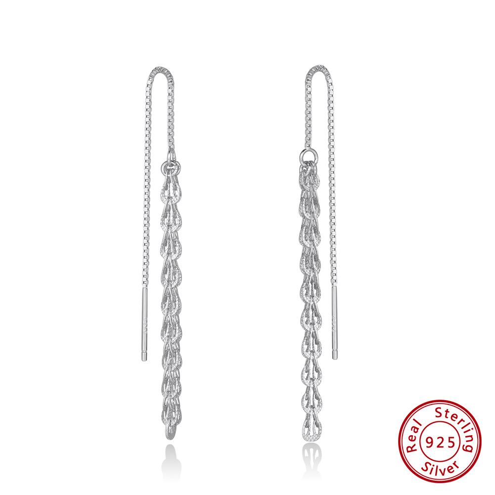 Effie Queen 925 Sterling Silver Dainty Chain Drop Earrings For Women Party Fashion Long Pendant Earrings Tassel Jewelry SE399