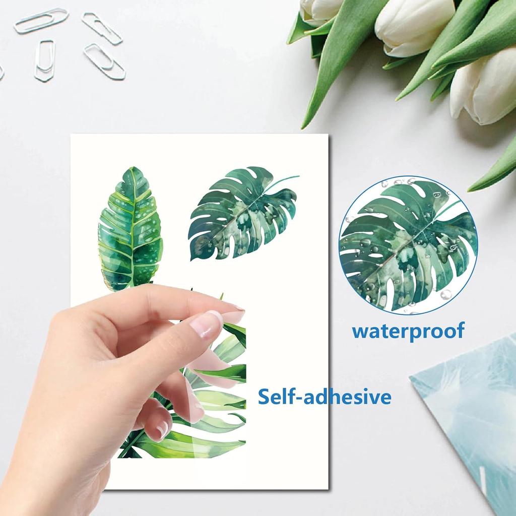 CRASPIRE Green Leaf Window Decal 8 Sheets Adhesive Jungle Leaves Window Stickers Removable Waterproof PVC Clings for Home Living Room Balcony Kitchen