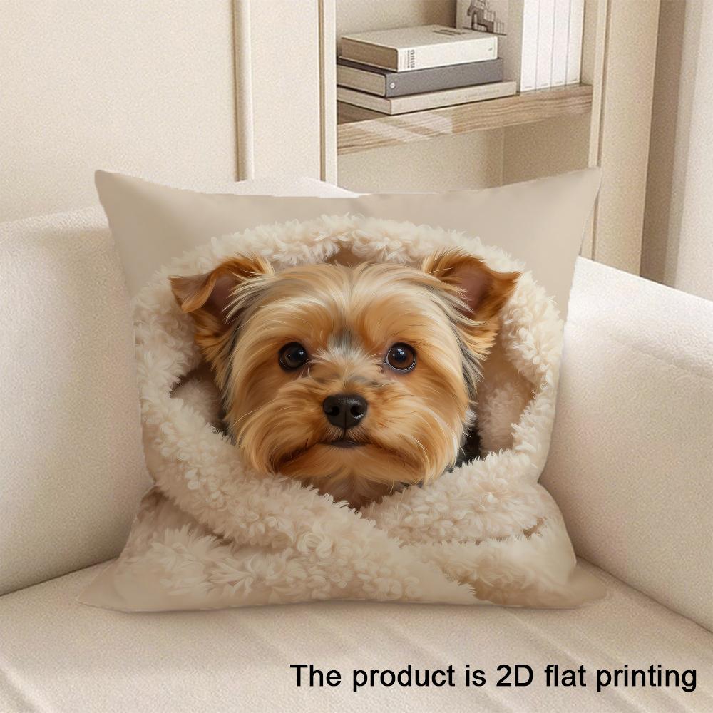 1pc Adorable Pet-themed 2D Flat Printing Pillowcases Sofa Cushion Cover Home Bedroom Room Decoration