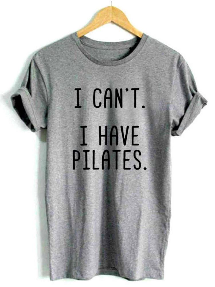 Women T Shirt I Can't I Have Pilates Letters Print Tshirt Women Short Sleeve O Neck Loose T-shirt Ladies Causal Tee Shirt