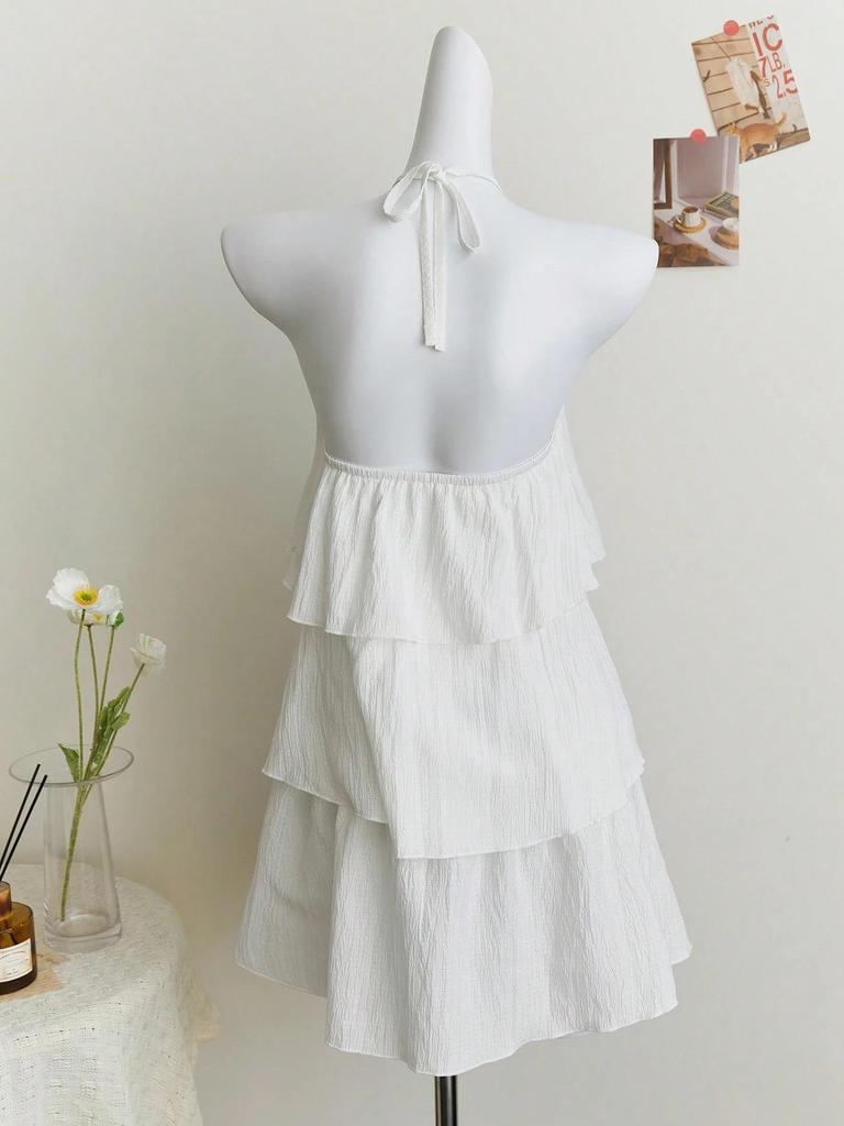Pure Desire Floral Slim Halter Neck Ruffle Dress - Women's Fashion