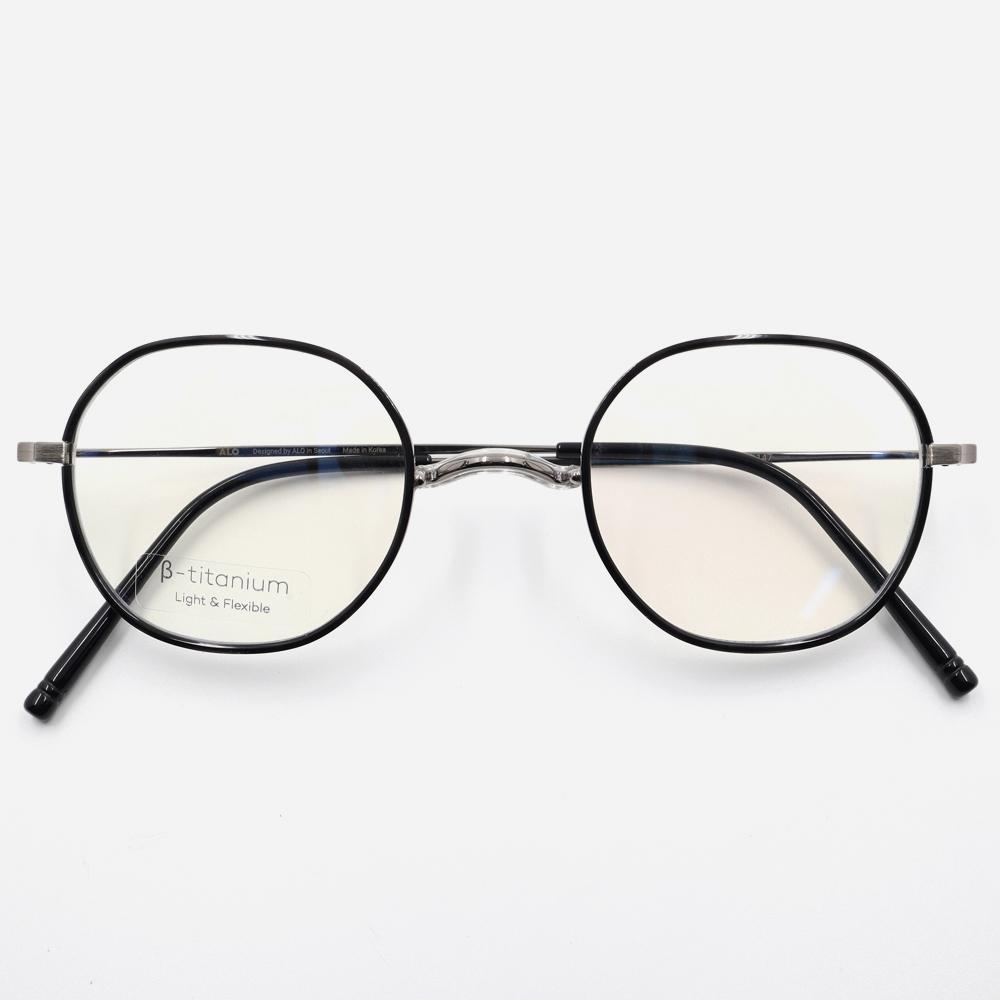 Alloaiweeo [Nose Saddle] Al8205 1811M Nose Saddle Titanium Octagon Black/Silver Eyeglass Frames