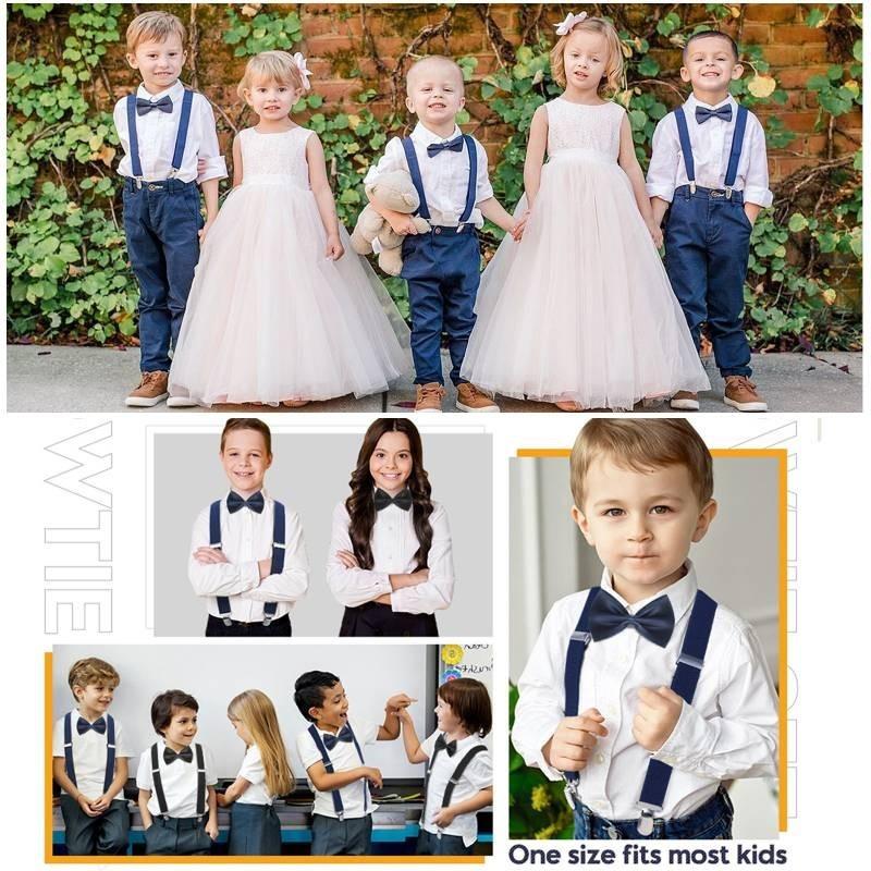Elegante Set di Bretelle Elastiche e Papillon per Bambini e Bambine in Diversi Colori