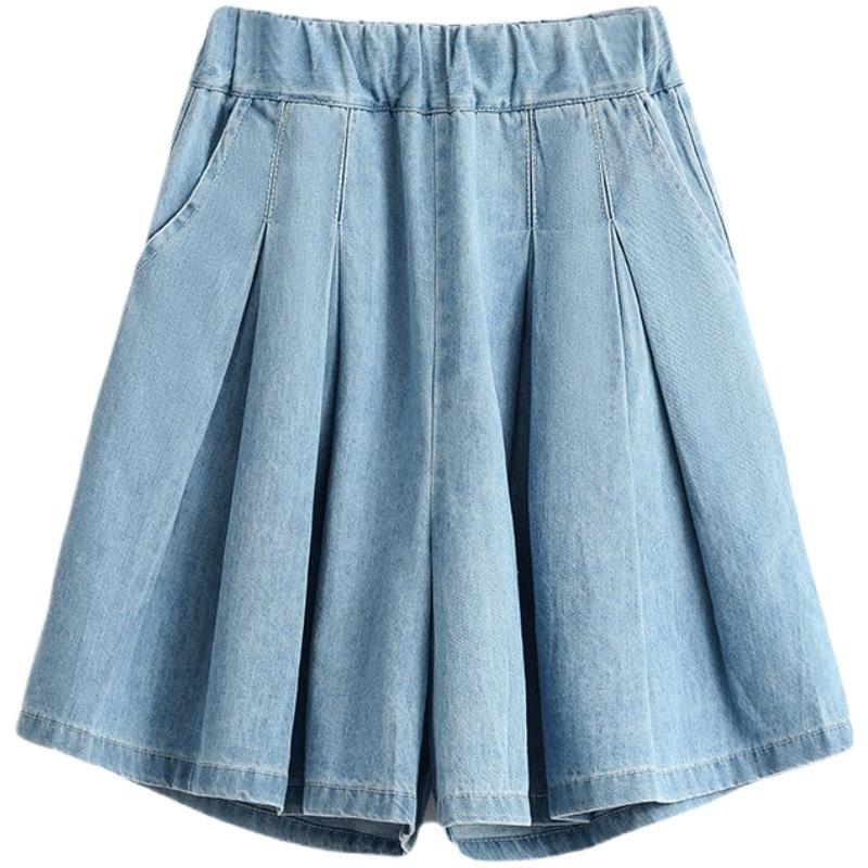 Ladies' Trousers Big Size Women's Denim Shorts Wide-legged Thin Section A Word Skirt Trousers Female Summer Thin Cover Belly Five-minute Trousers
