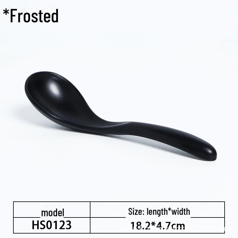 A5 Black Matte Melamine Long Handle Soup Spoon - Food Grade Porcelain Imitation for Restaurants, Hotels, and Hot Pots.