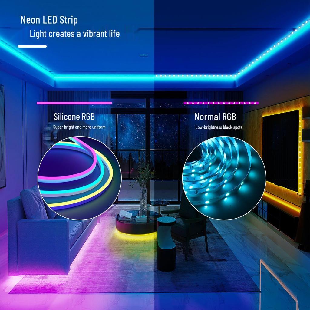 Wasserdichter LED-Silikon-Neon-Streifen, Farbwechselnd, Bluetooth DIY Musikmodus, USB-betrieben, Atmosphärenbeleuchtung