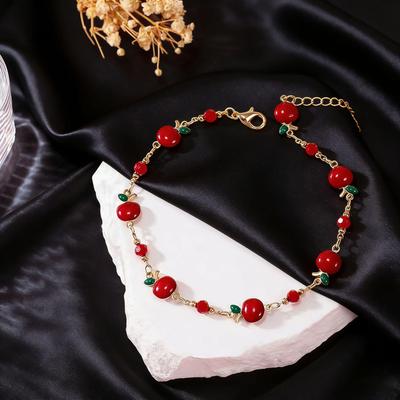 Set Collana e Bracciale Mela Rossa Colorata Retrò - Choker Stile Europeo e Americano per Ragazze