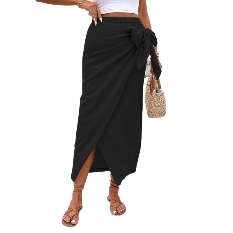 Women's Casual Irregular Design Bow Tie Solid Color High Waist Skirt
