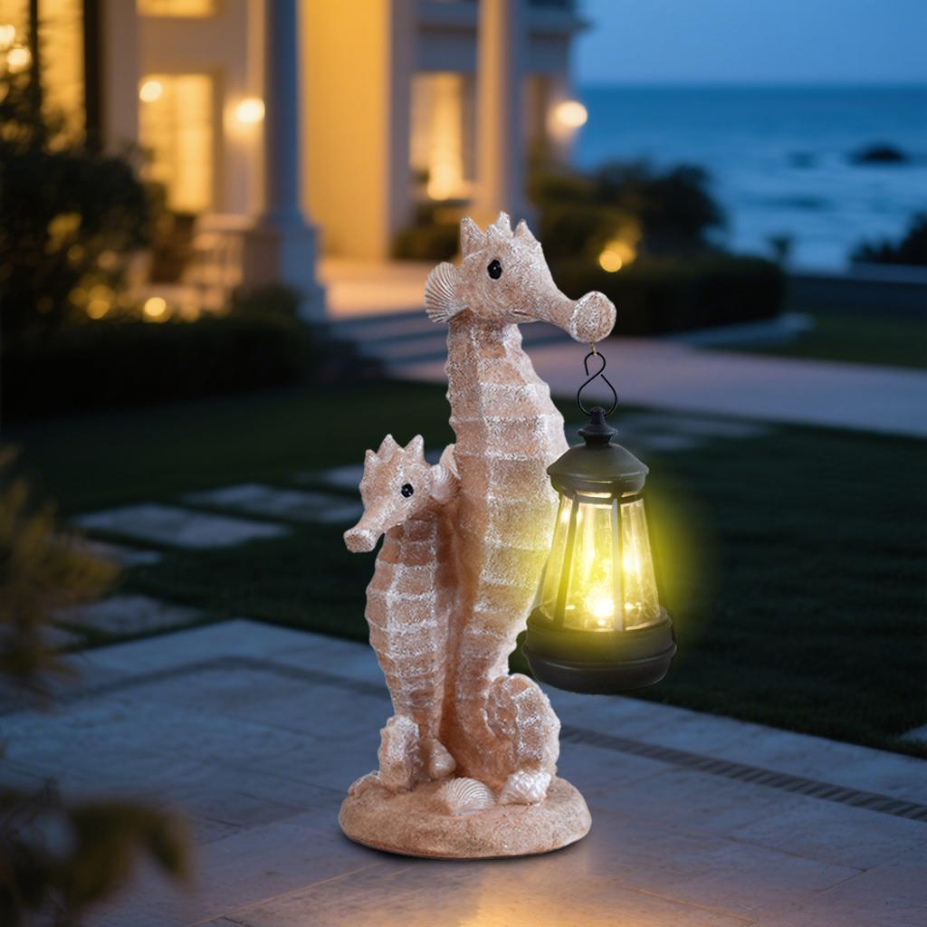 JYL TS/062,Resin Mother and Child Seahorse Carrying Lantern Solar Outdoor Light Marine Element Garden Lamp