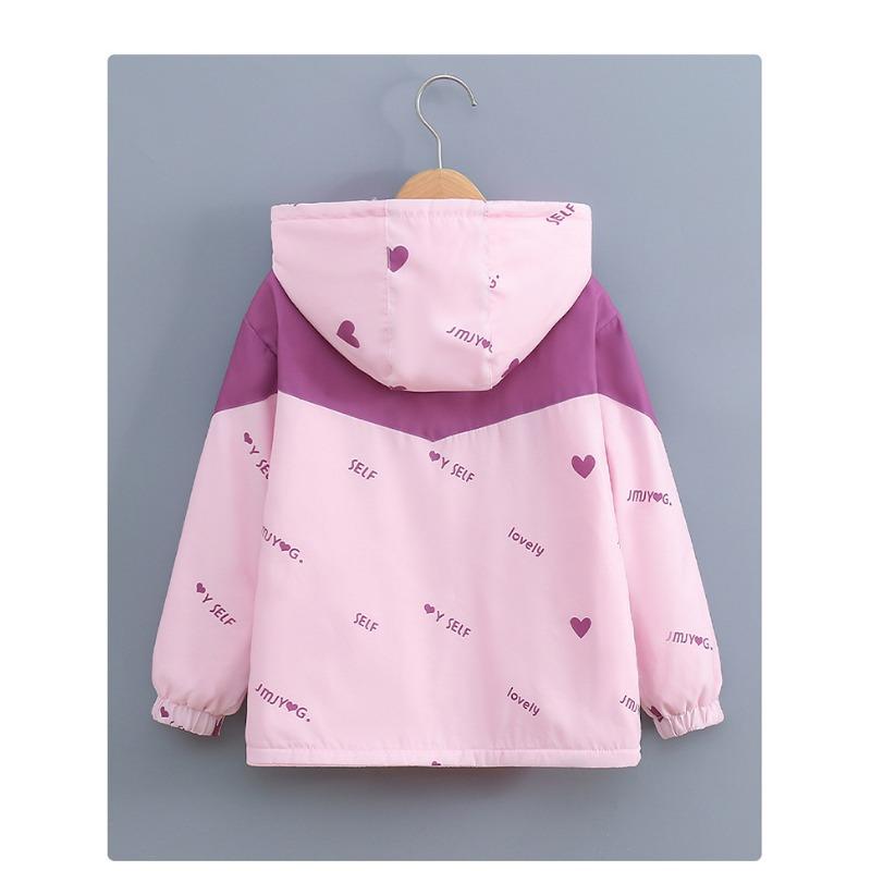 Girls Fleece Lined Windproof Reversible Hooded Kids Casual Outerwear Jacket