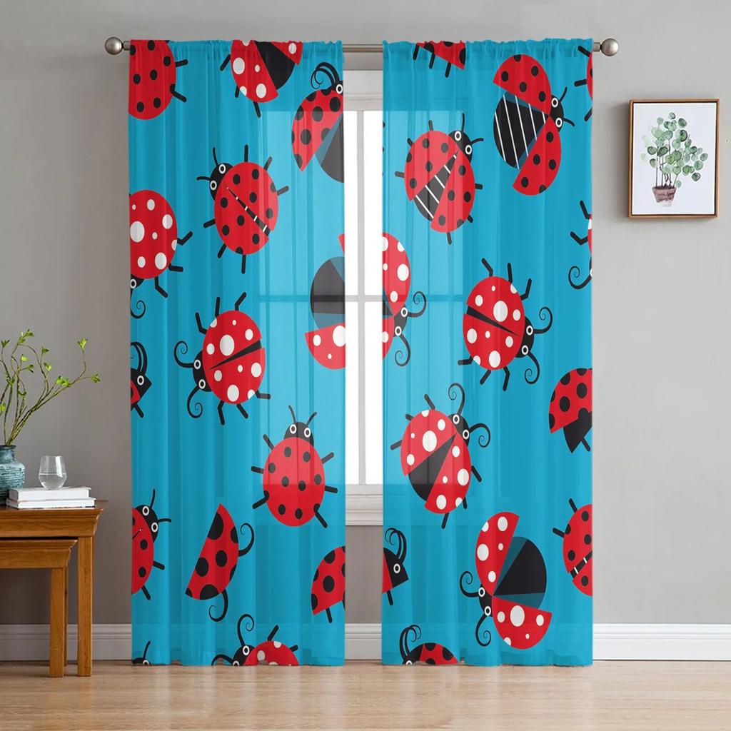 Cartoon Ladybug Curtain Funny Animal Translucent Voile Curtains Bedroom Living Room Balcony Decor Tulle With Sheer Polyester Perfect For