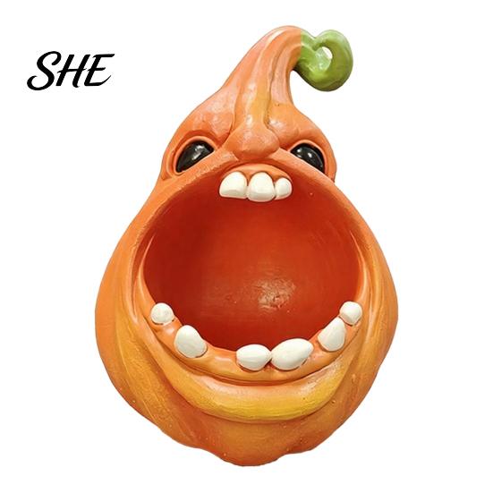 Halloween Party Ornament Big Mouth Pumpkin Storage Box, Figurine Resin Jewelry Tray, Bowl Trinket Keys Candy Holder for Home Office Desk Decor
