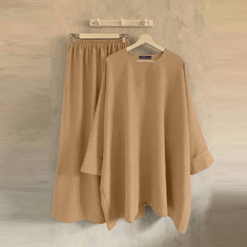 

ZANZEA Жіночі повсякденні комплекти топа та спідниці з круглим вирізом і рукавами 3/4 5XL