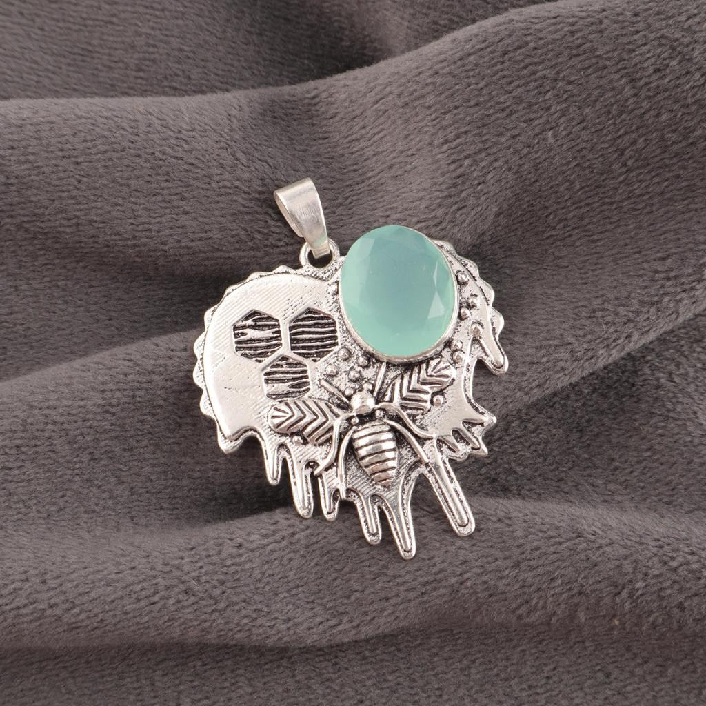 Aqua Chalcedony Silver Gemstone Jewelry, 925 Sterling Silver Pendant, Handmade Everyday Jewelry For Women