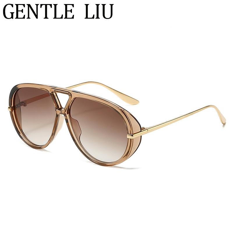 Oversized Pilot Oval Punk Sunglasses Women 2026 Luxury Vintage Big Frame Double Beam Sun Glasses For Lady Outdoor Eyewear UV400