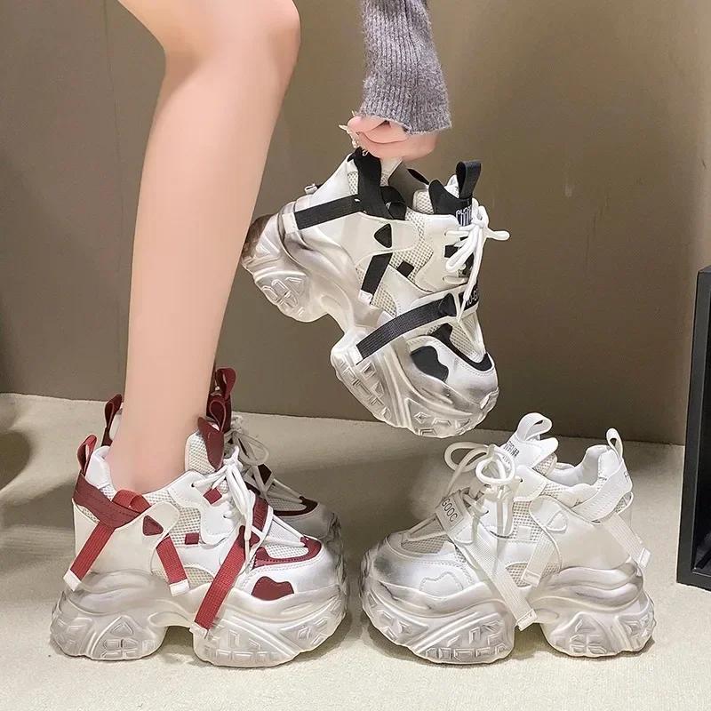 10.5CM New Women's Breathable Mesh Platform Shoes Outdoor Increase Height Chunky Sneakers for Women Casual Walking Shoes Tenis