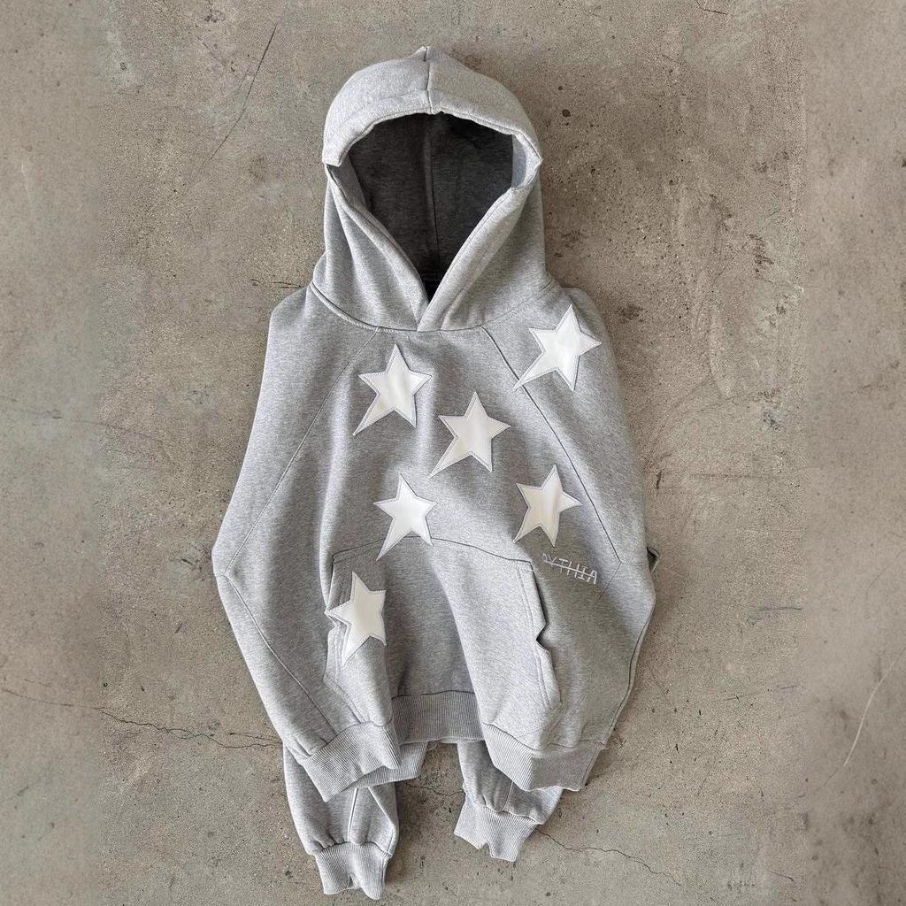 Unisex Kapuzenpullover mit Sternenprint, locker, Streetstyle, Reißverschluss