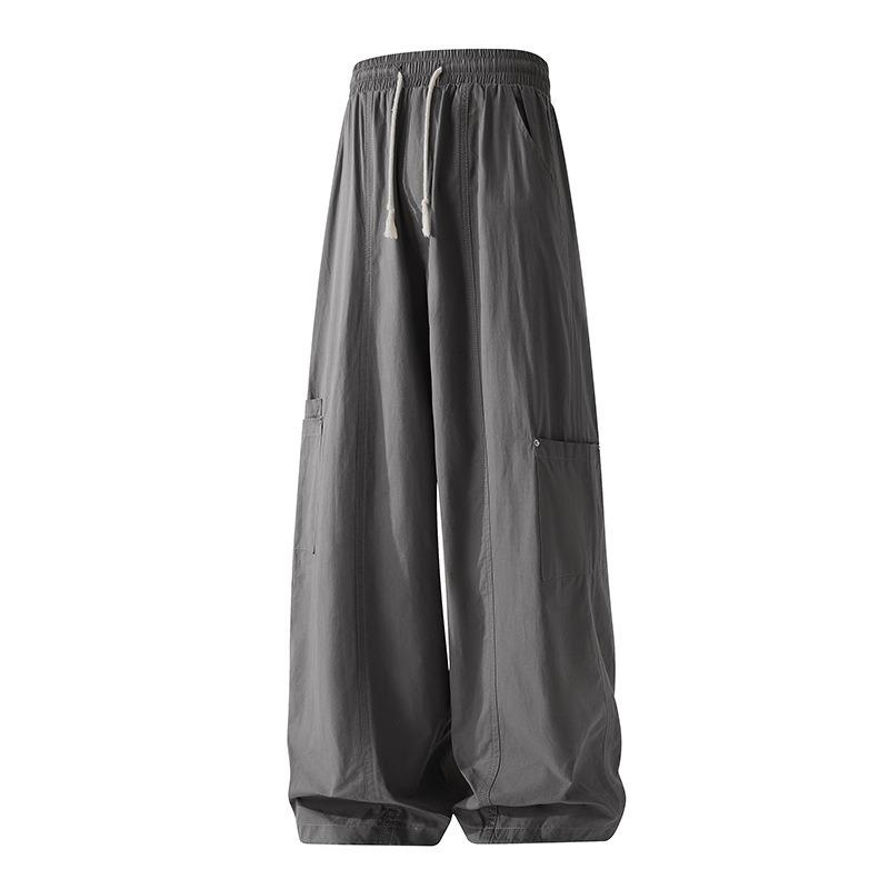 

Summer Men s Cargo Wide Leg Pants Drawstring Elastic Waist Baggy Trousers M