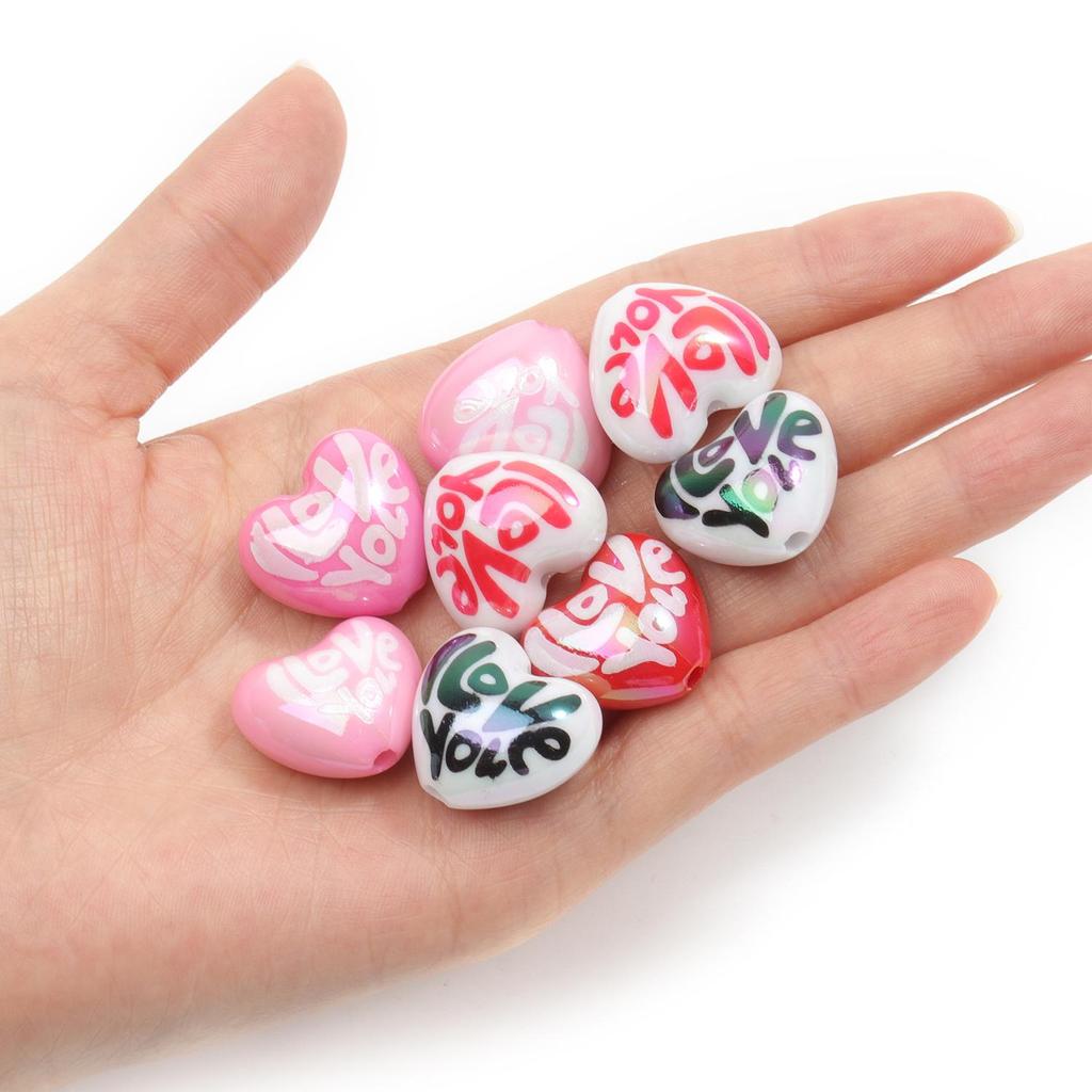 10 pz/borsa 15mm Colore Misto Placcato Stampato Acrilico Rotondo Perline Cuore Bulk Branelli Allentati Del Distanziatore Per La Produzione di Gioielli