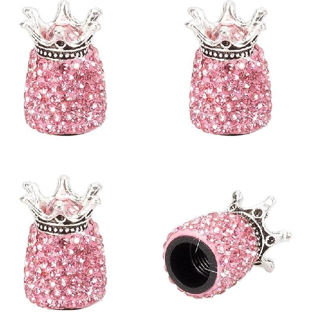 ROSON Valve Stem Caps, 4 Pack Handmade Crown Bling Crystal Rhinestone Car Wheel Tire Valve, Attractive Dustproof Car Accessories, Universal Stem Air